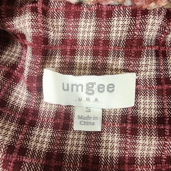 UMGEE Teddy Bear Sherpa Fleece  Flannel Lined Vest Plaid Pink Blue S - Picture 6 of 7